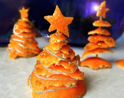 новогодний декор из апельсиновой кожуры - елочка для украшения стола